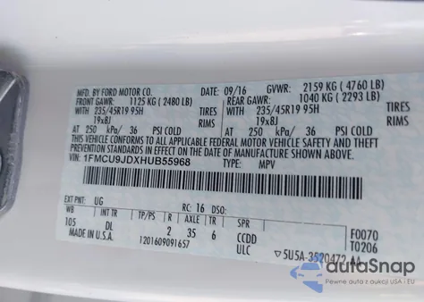 2017 Ford Escape Titanium из США, поврежденный, VIN 1FMCU9JDXHUB55968